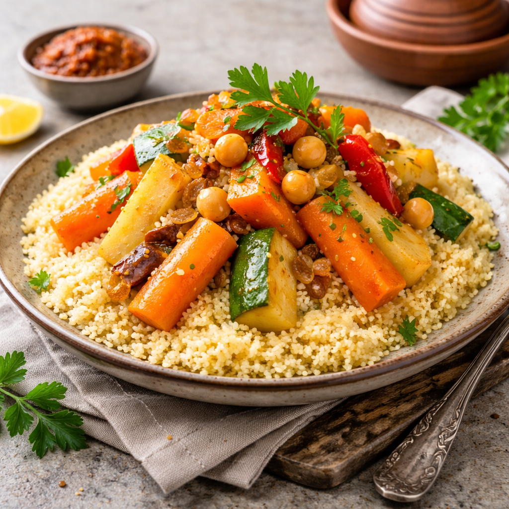 Moroccan couscous with vegetables and chickpeas